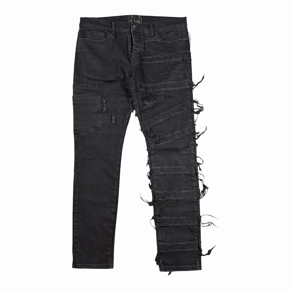 Valabasas Men's Stacked Stretch Distressed Black Biker Jeans Sz 36x32 EUC